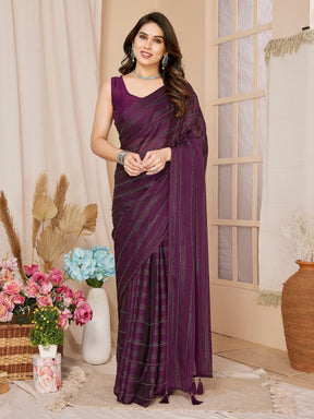 1-Minute Ready To Wear Georgette Designer Party wear Saree (Purple)