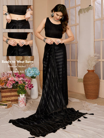 1-Minute Ready To Wear Georgette Designer Party wear Saree (Black)