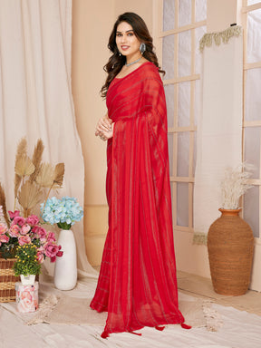 1-Minute Ready To Wear Georgette Designer Party wear Saree (Red)