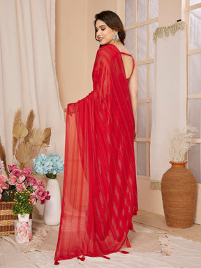 1-Minute Ready To Wear Georgette Designer Party wear Saree (Red)