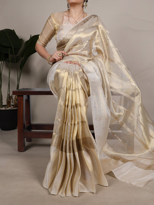 Amazing Gold Color Silk Saree