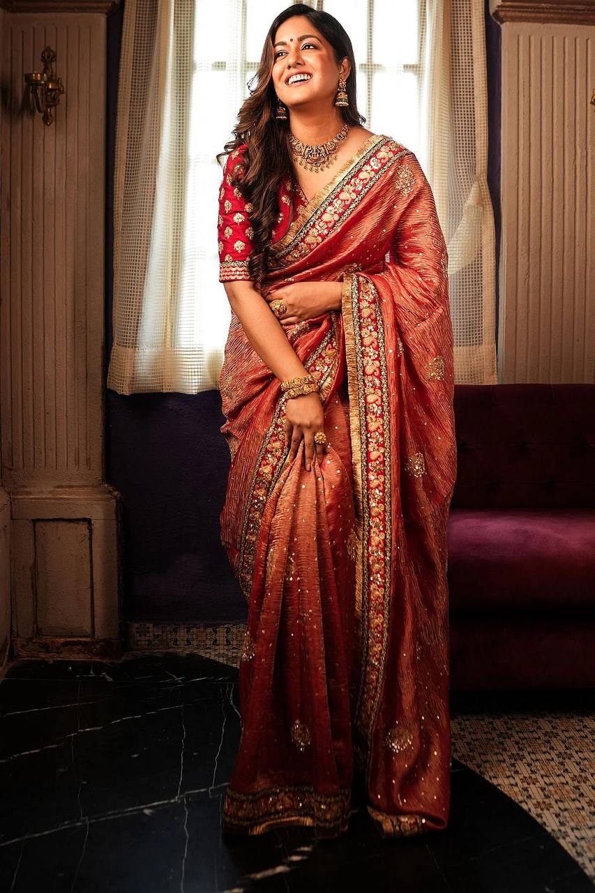 Beatiful Peach Color Wedding Saree