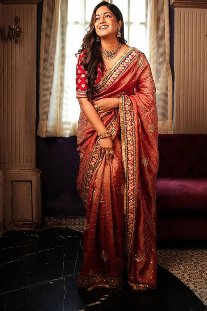 Beatiful Peach Color Wedding Saree