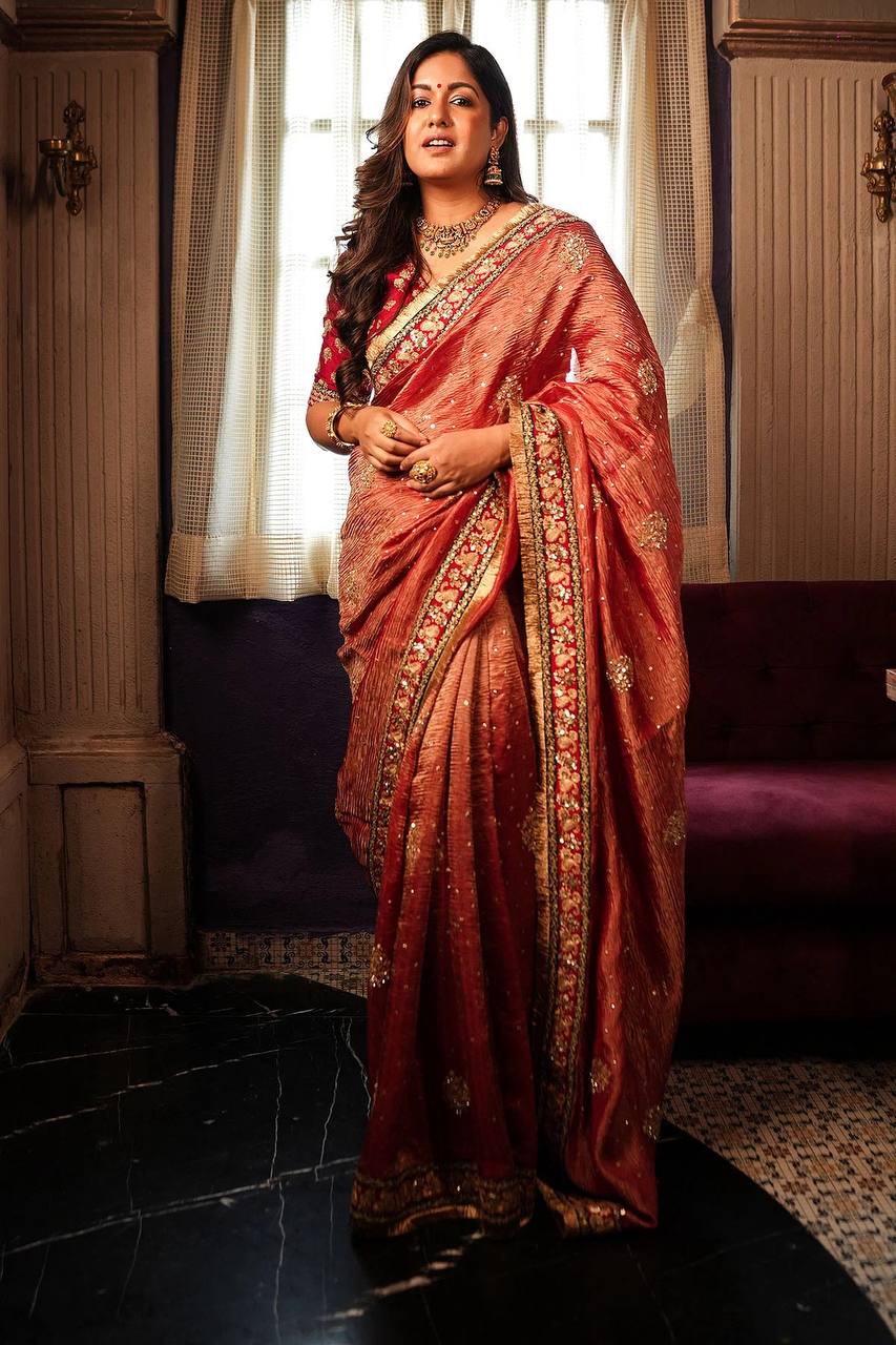 Beatiful Peach Color Wedding Saree