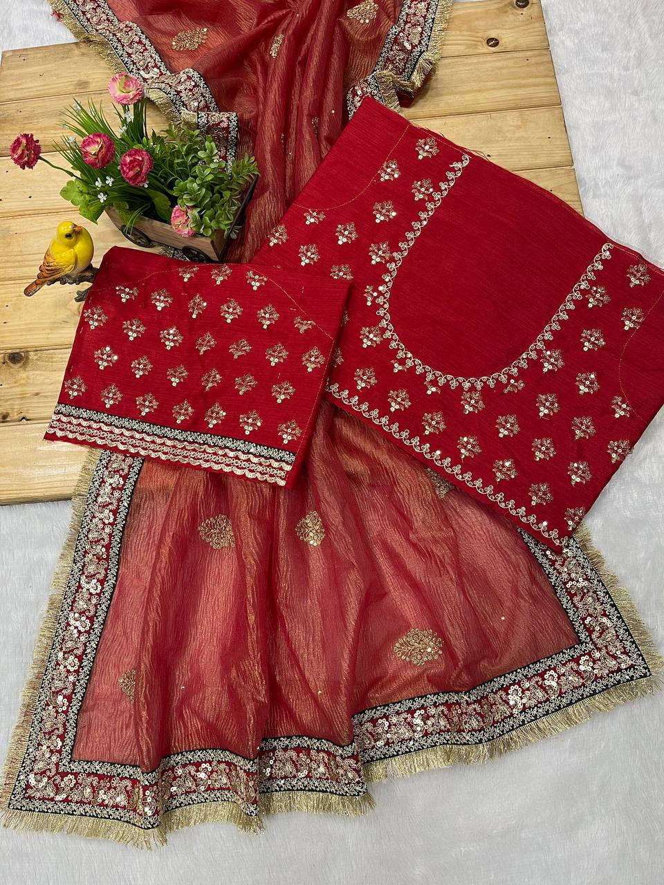 Beatiful Peach Color Wedding Saree