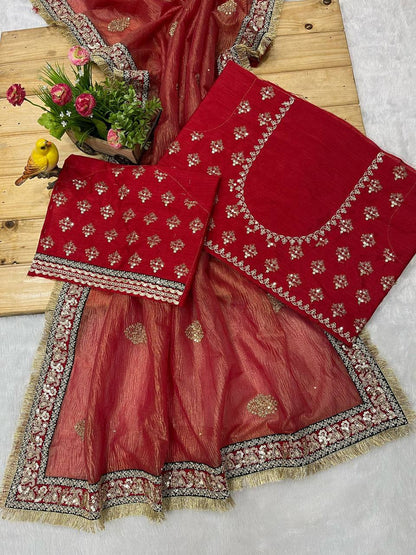 Beatiful Peach Color Wedding Saree