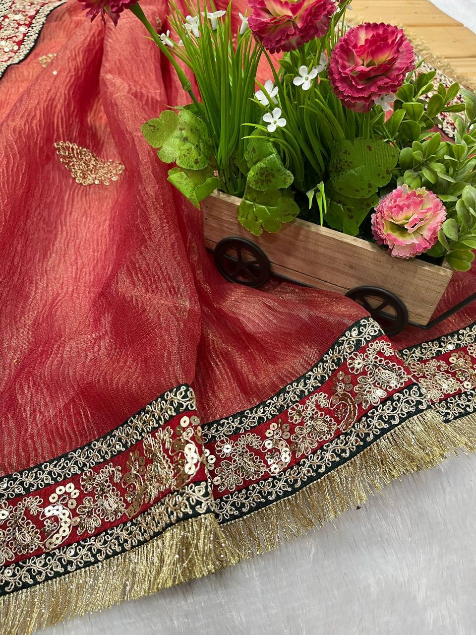 Beatiful Peach Color Wedding Saree