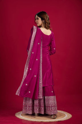 Amazing Pink Color Heavy Chinnon Silk Party Wear Sharara Suit