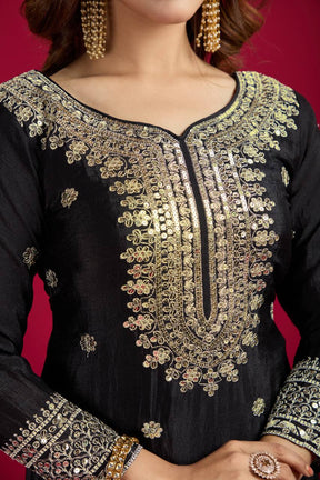 Amazing Black Color Heavy Chinnon Silk Party Wear Sharara Suit