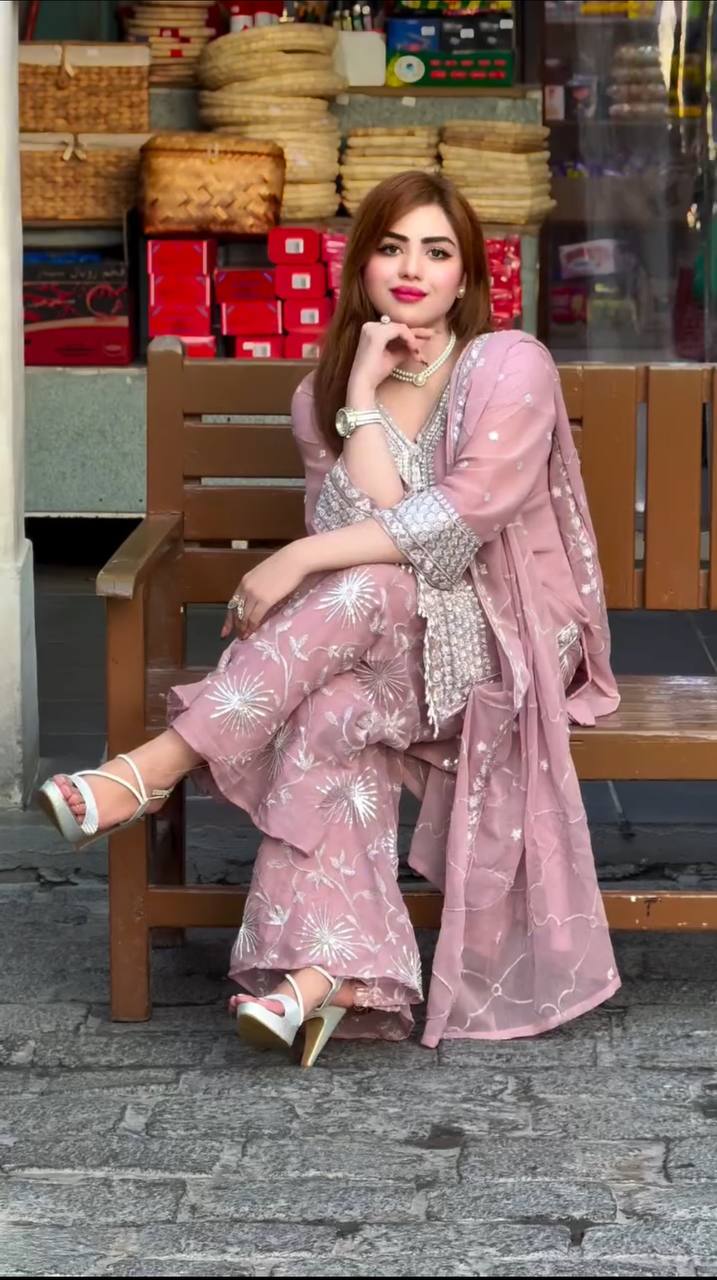 New Pink Color Heavy Georgette Party Wear Sharara Plazzo Suit