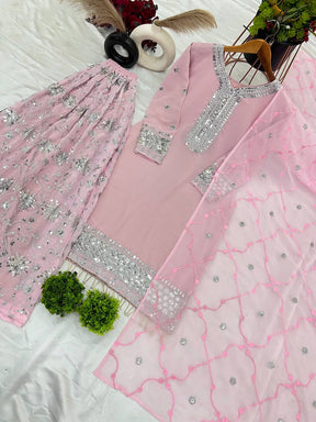 New Pink Color Heavy Georgette Party Wear Sharara Plazzo Suit