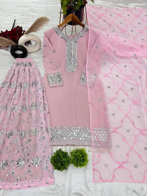 New Pink Color Heavy Georgette Party Wear Sharara Plazzo Suit