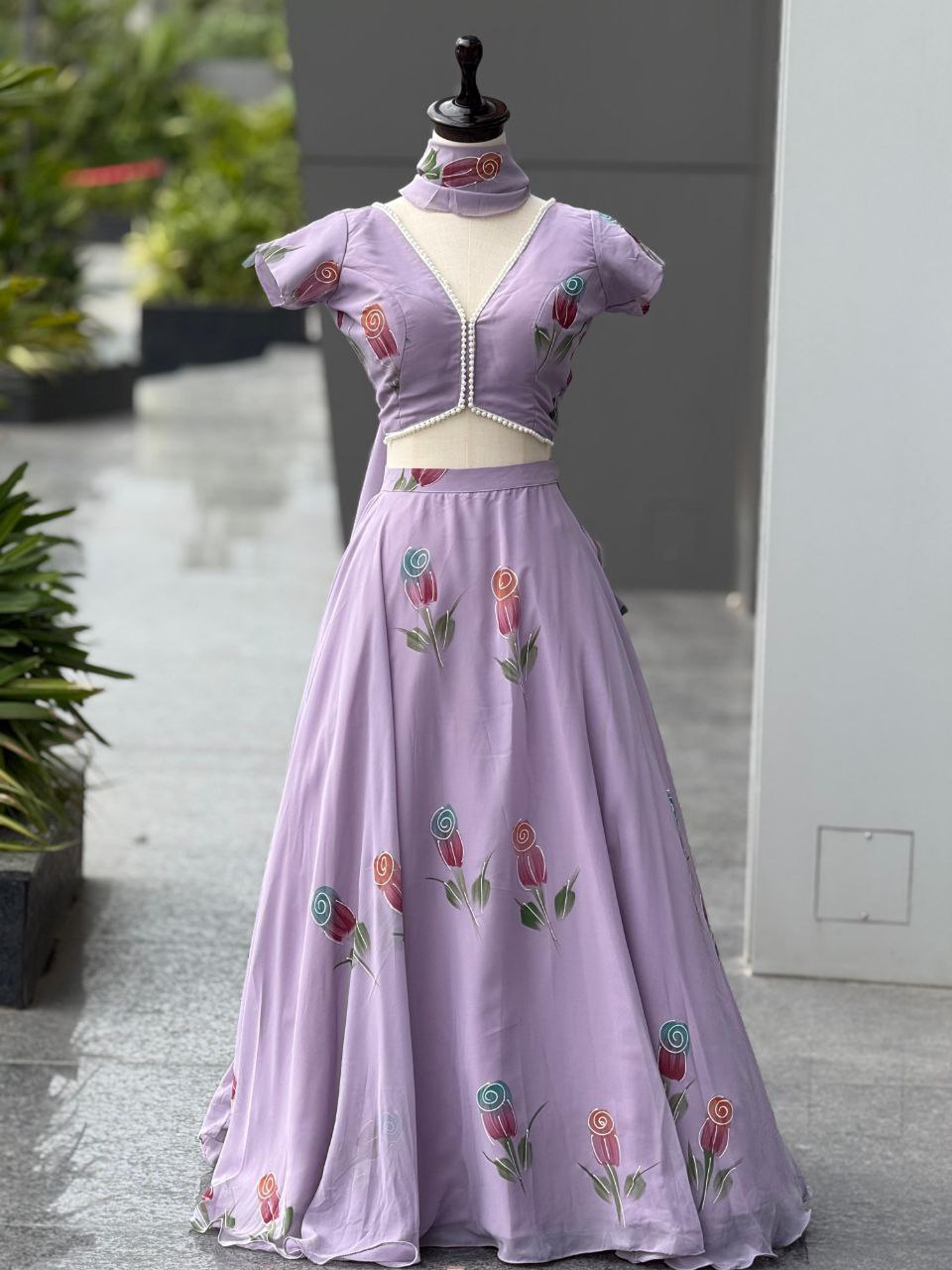 Designer Party Wear Lehenga Choli – Mauve Pure Organza | Vastraan