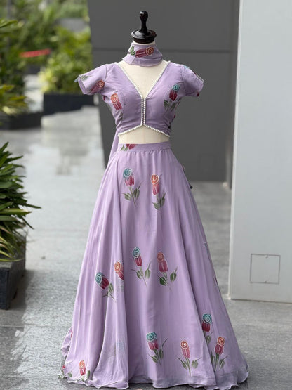 Designer Party Wear Lehenga Choli – Mauve Pure Organza | Vastraan