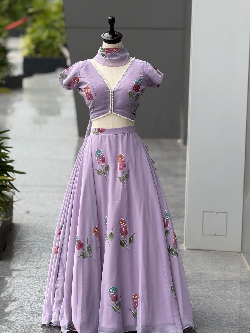 Designer Party Wear Lehenga Choli – Mauve Pure Organza | Vastraan