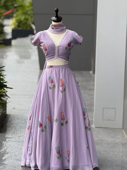 Designer Party Wear Lehenga Choli – Mauve Pure Organza | Vastraan