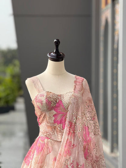 Party Wear Lehenga Choli – Pink Pure Organza | Vastraan