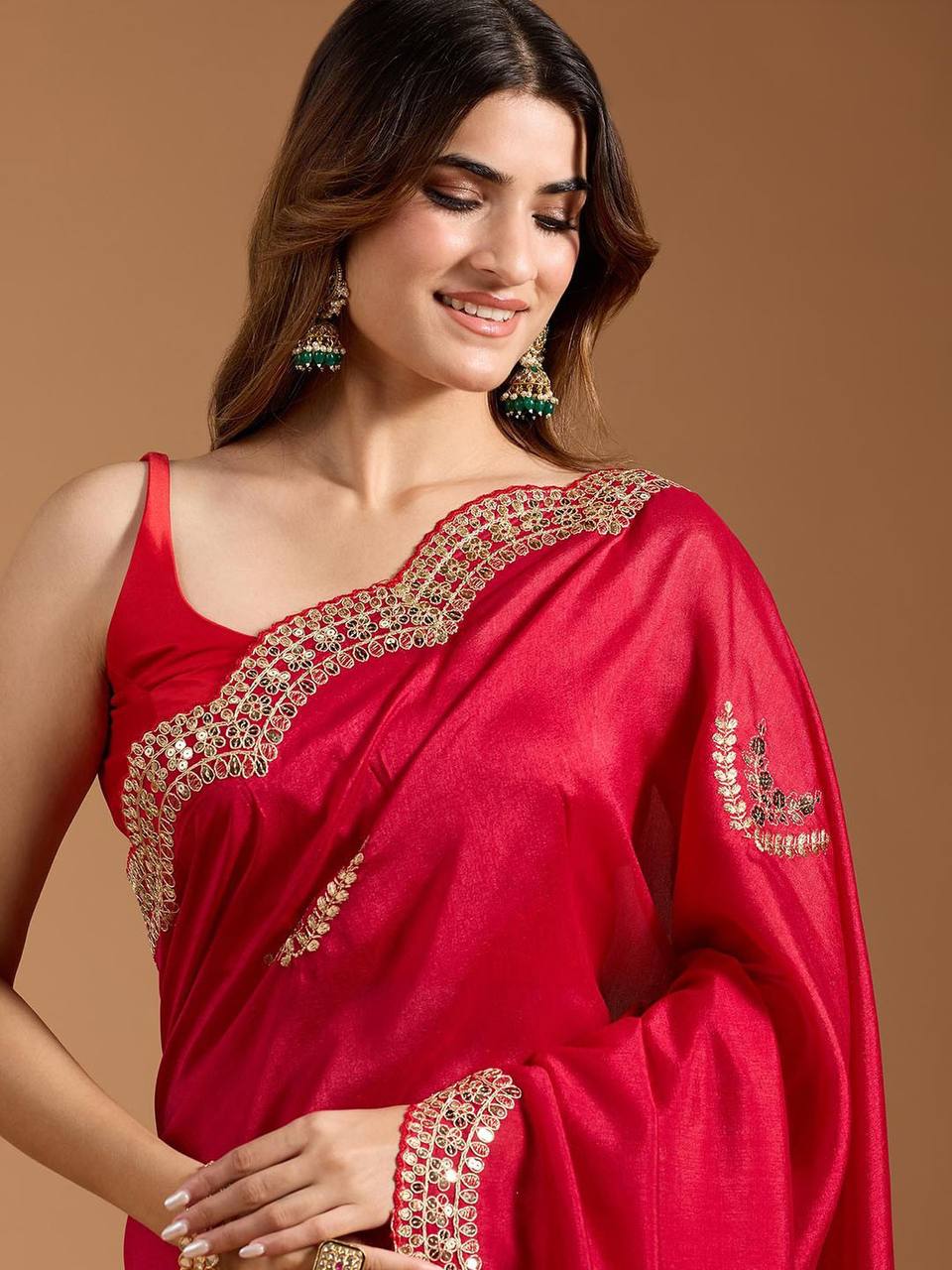 Amzinng Red Color Vichitra Silk Party Wear Saree