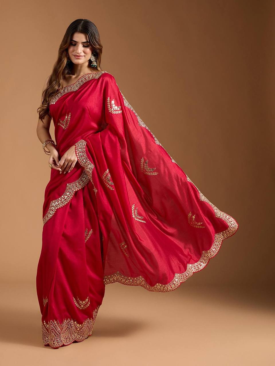 Amzinng Red Color Vichitra Silk Party Wear Saree