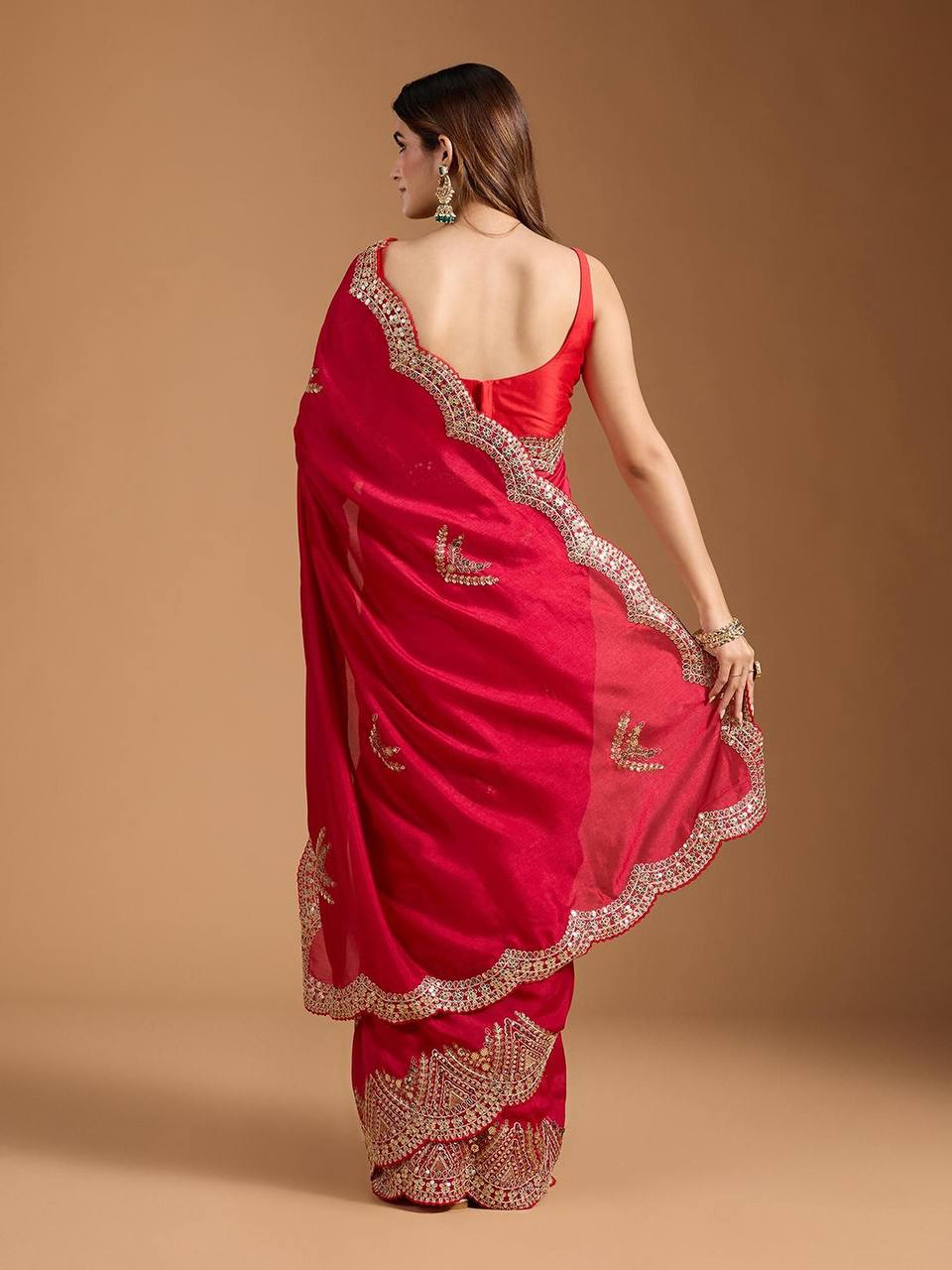 Amzinng Red Color Vichitra Silk Party Wear Saree