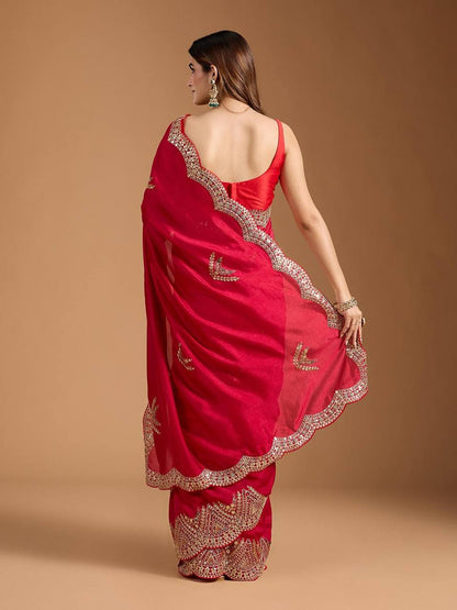 Amzinng Red Color Vichitra Silk Party Wear Saree