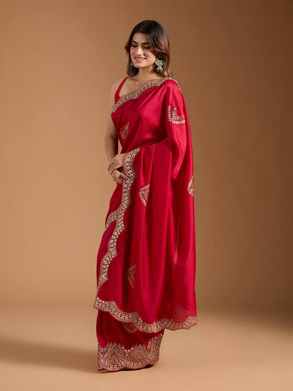 Amzinng Red Color Vichitra Silk Party Wear Saree