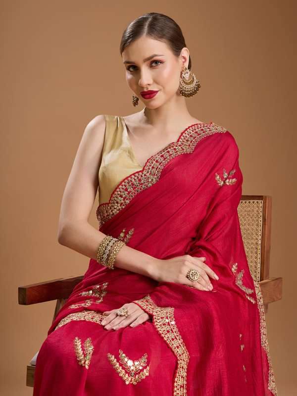 Amzinng Red Color Vichitra Silk Party Wear Saree
