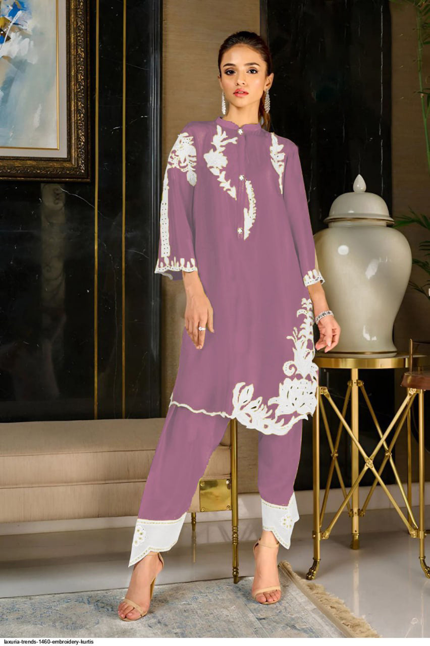 New Purple Color Pakistani Kurti Pant Set