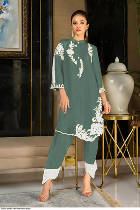 New Teal Color Pakistani Kurti Pant Set