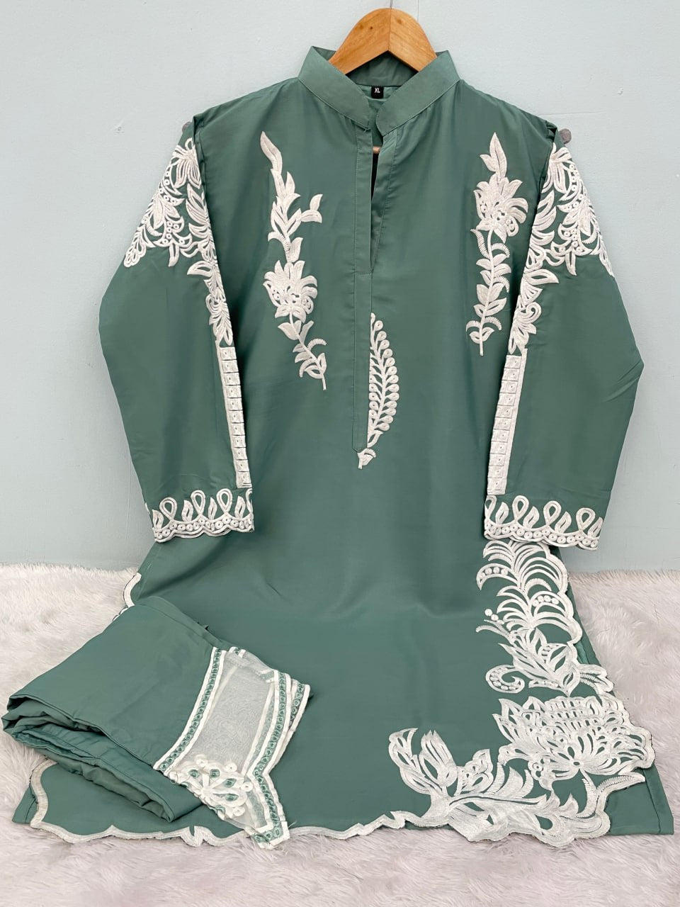 New Teal Color Pakistani Kurti Pant Set