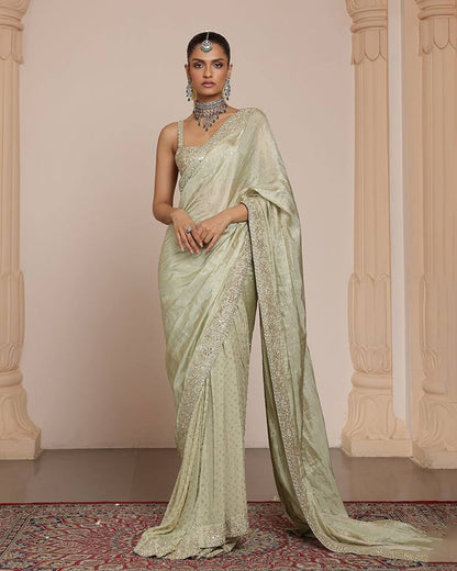 Pista Color Platinam Crush Silk With Embroidery and Real Mirror Party Wear Saree