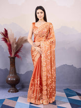 Orange Burberry Silk C-Pallu Embroidery With Sequins Saree