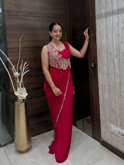 Pink Color Heavy Rangoli Ready to wear Saree