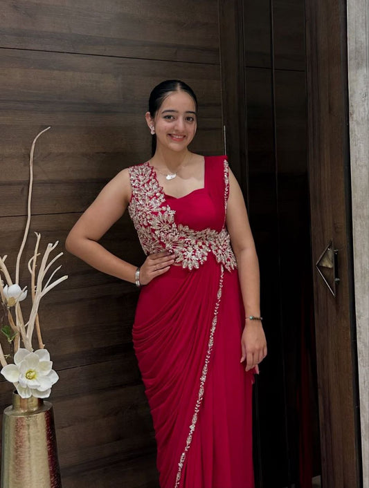Pink Color Heavy Rangoli Ready to wear Saree
