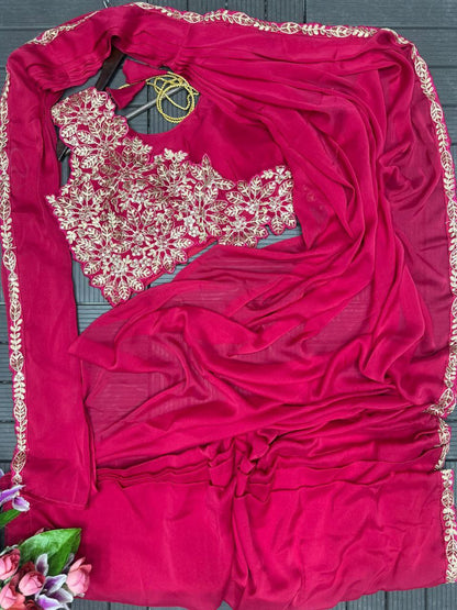 Pink Color Heavy Rangoli Ready to wear Saree