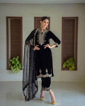 Ramzan Special Black Color Viscose Velvet Party wear Suit