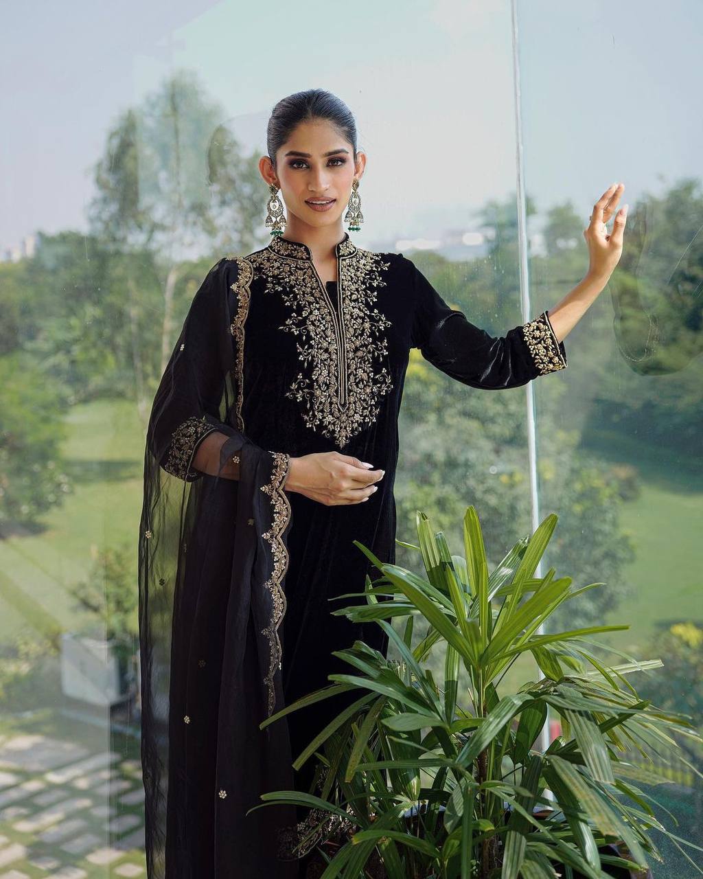 Ramzan Special Black Color Viscose Velvet Party wear Suit