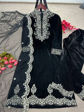 Ramzan Special Black Color Viscose Velvet Party wear Suit