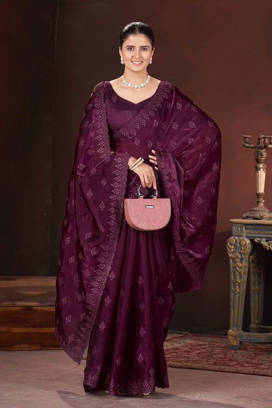 Purple Color Geemichu Silk Party Saree