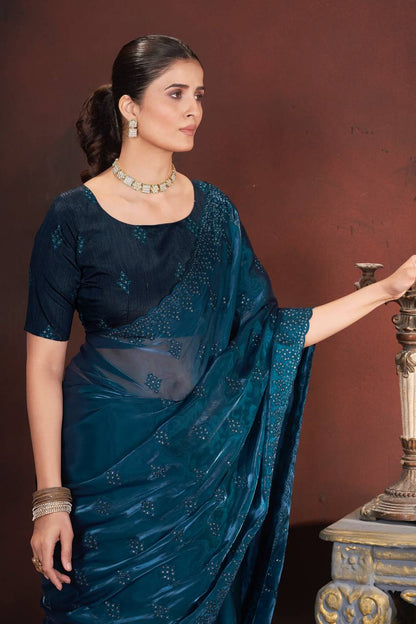 Navy blue Color Geemichu Silk Party Saree