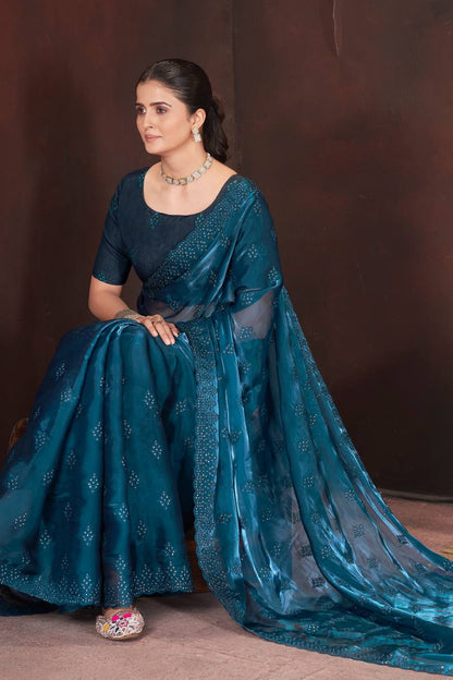 Navy blue Color Geemichu Silk Party Saree