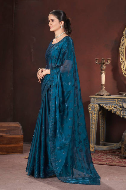 Navy blue Color Geemichu Silk Party Saree