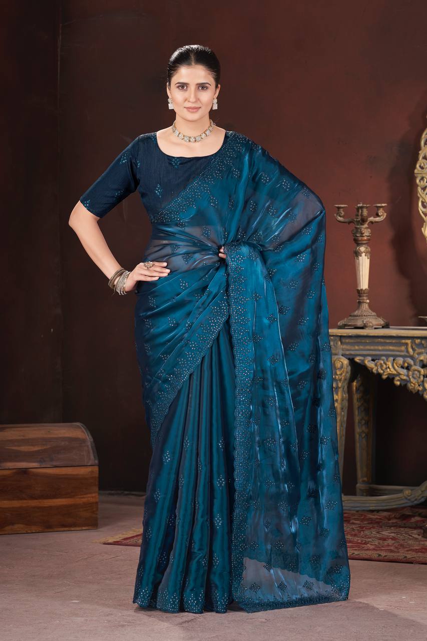 Navy blue Color Geemichu Silk Party Saree