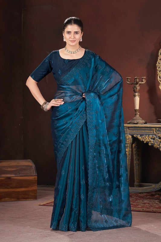 Navy blue Color Geemichu Silk Party Saree
