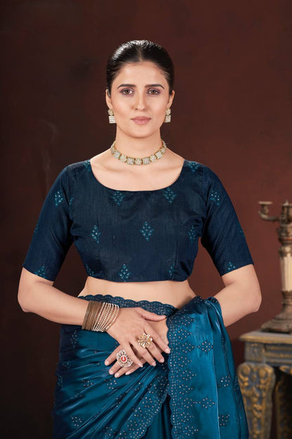 Navy blue Color Geemichu Silk Party Saree