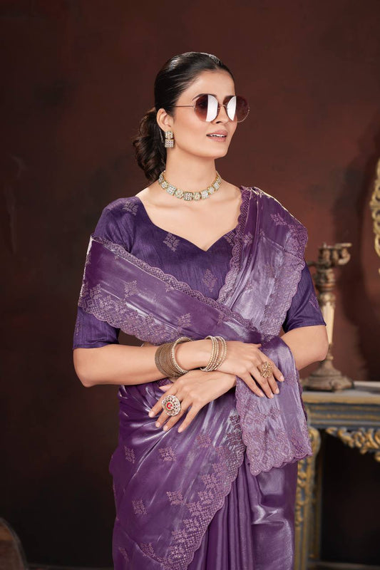 Violet Color Geemichu Silk Party Saree