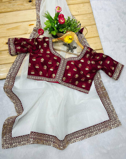 Beautiful White Color Banarasi Crush Saree
