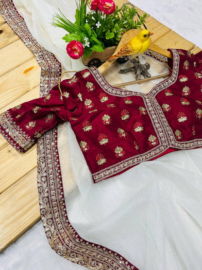 Beautiful White Color Banarasi Crush Saree