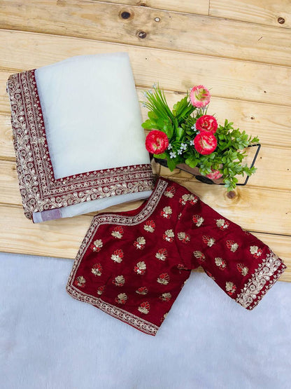 Beautiful White Color Banarasi Crush Saree