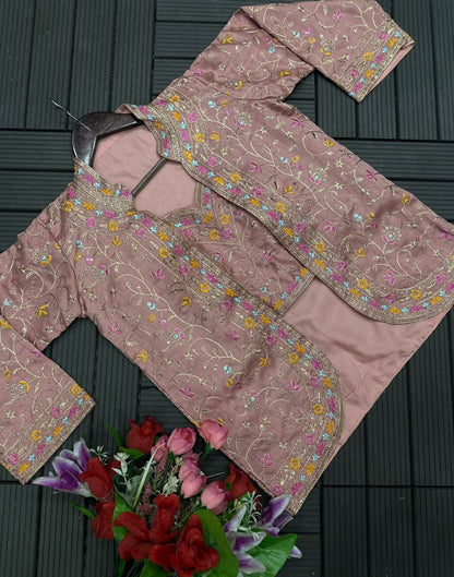 Peach Heavy Satin Saree with Embroidered Jacket & Belt